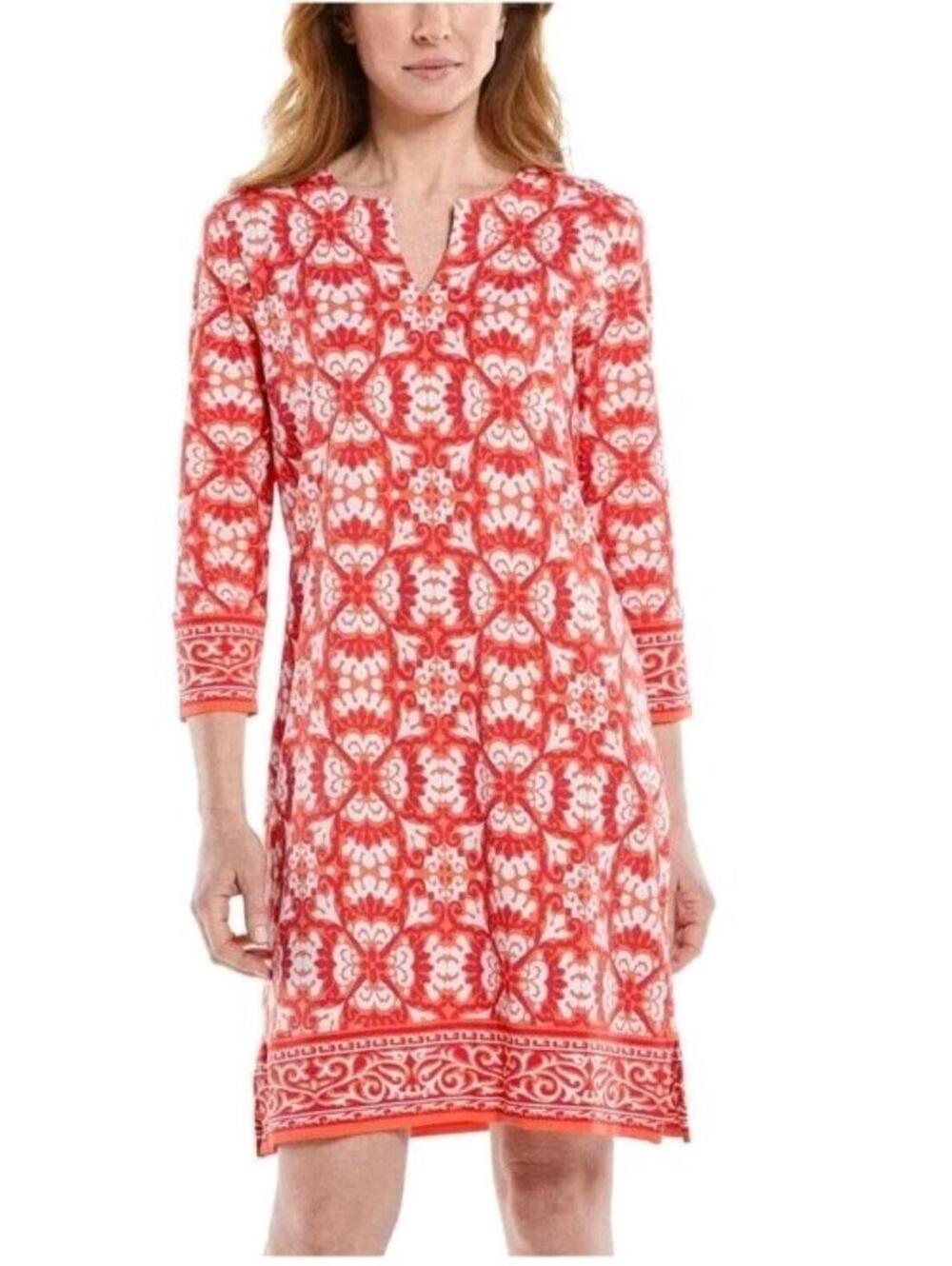 Coolibar Oceanside Tunic Dress Women M UPF 50 Orange Beach Coverup Travel #AA - Picture 2 of 8